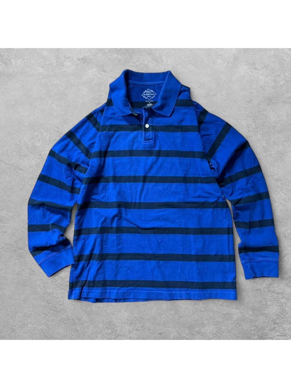 St. John's Bay Legacy Polo Long Sleeve Shirt Medium Blue Black Stripes